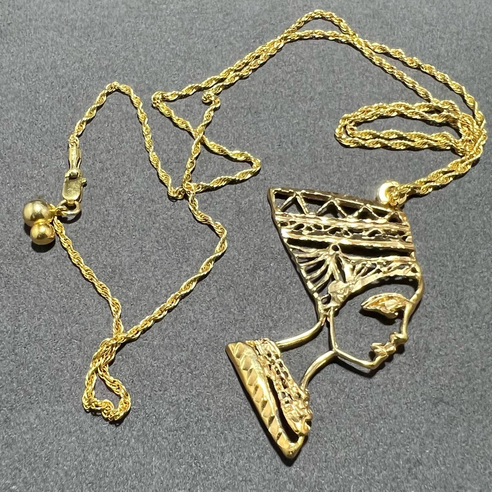 Vintage Gold Plated Filigree Cleopatra Necklace Adjustable Rope Twist Chain